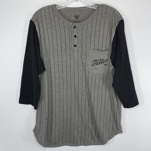FALLEN Rise With The Fallen Gray Pinstriped Baseball Henley Shirt Size Medium